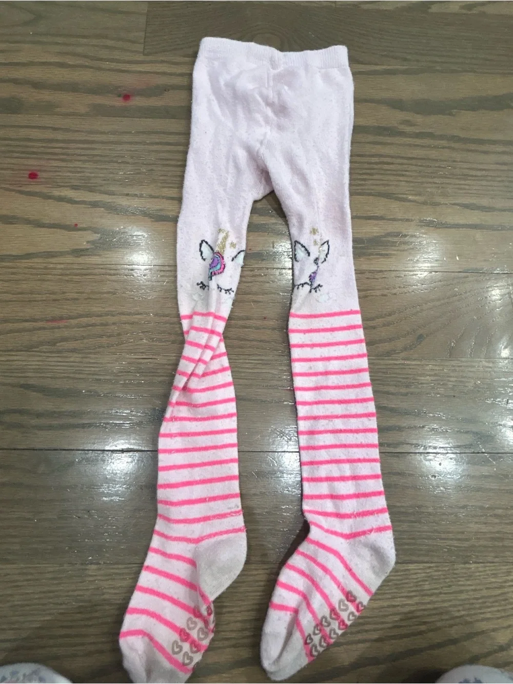 The Children’s Place Unicorn Pink Striped Tights Girls 2T–3T Grip Bottom